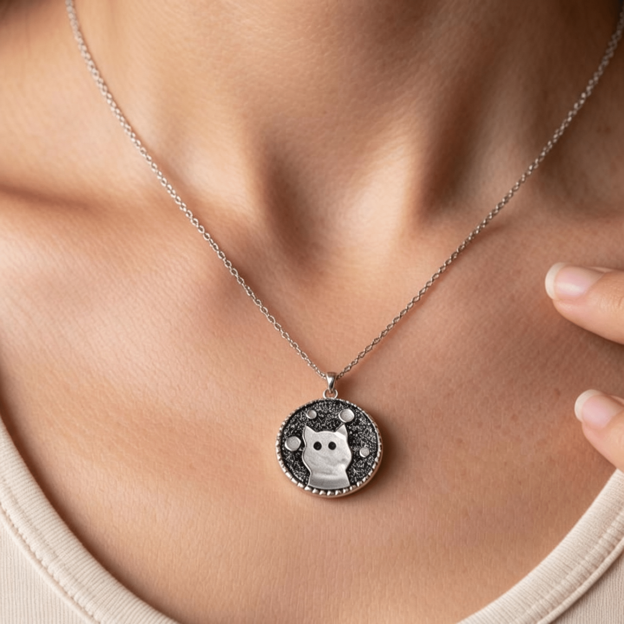 Silver Resin Pendant – Silver Cat