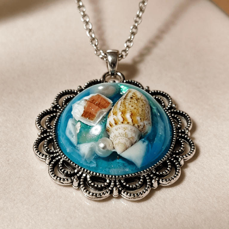 Silver Resin Pendant – Underwater Shells